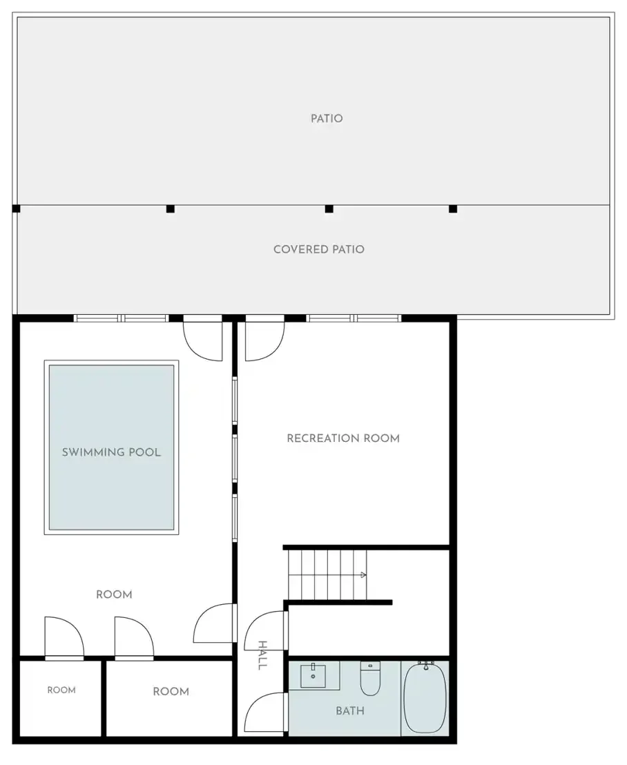 Level 1 — Heated indoor pool, game room with queen sleeper sofa, full bath, patio & covered patio