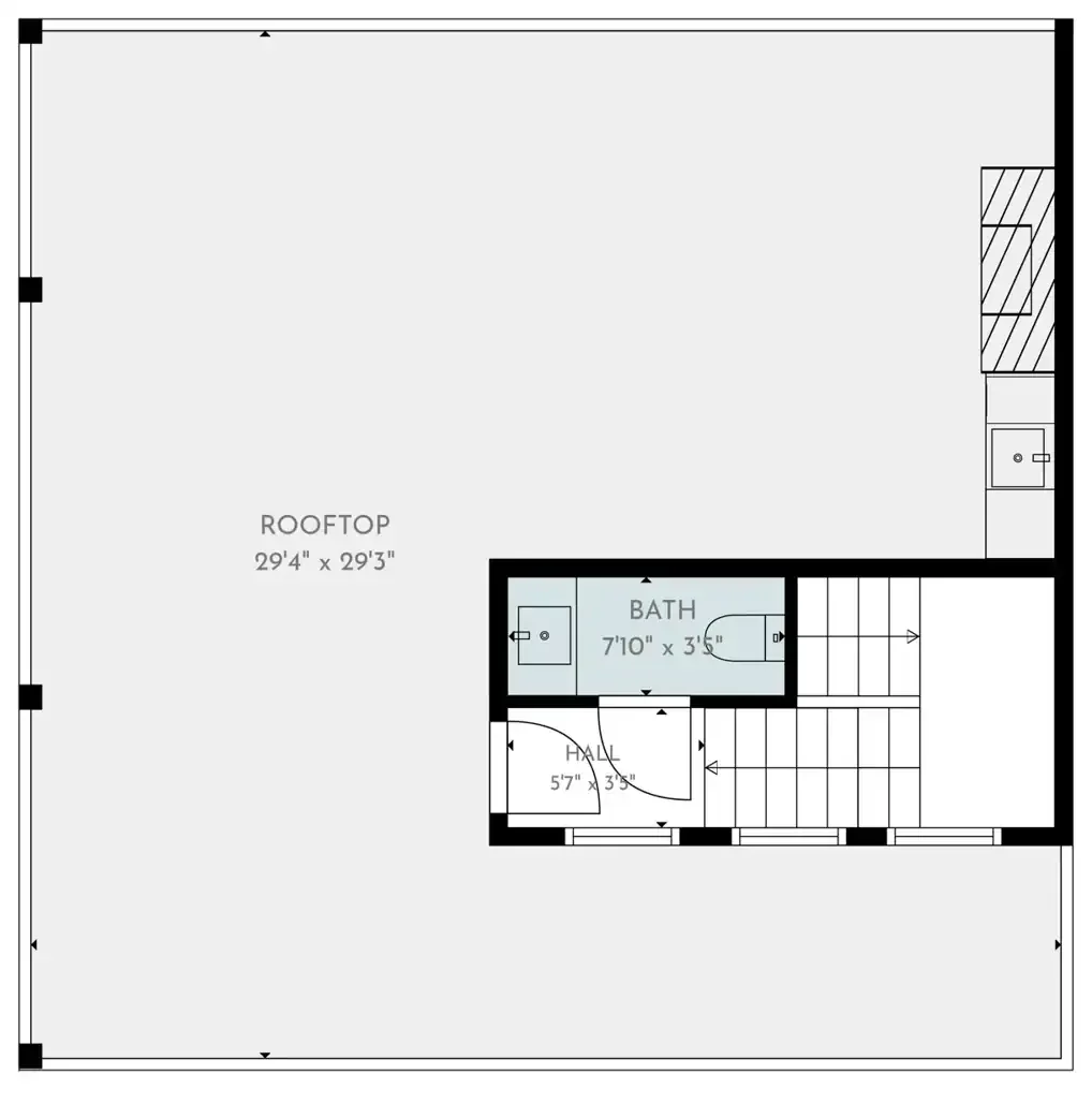 Level 4 — Rooftop terrace with hot tub, lounge & half bath